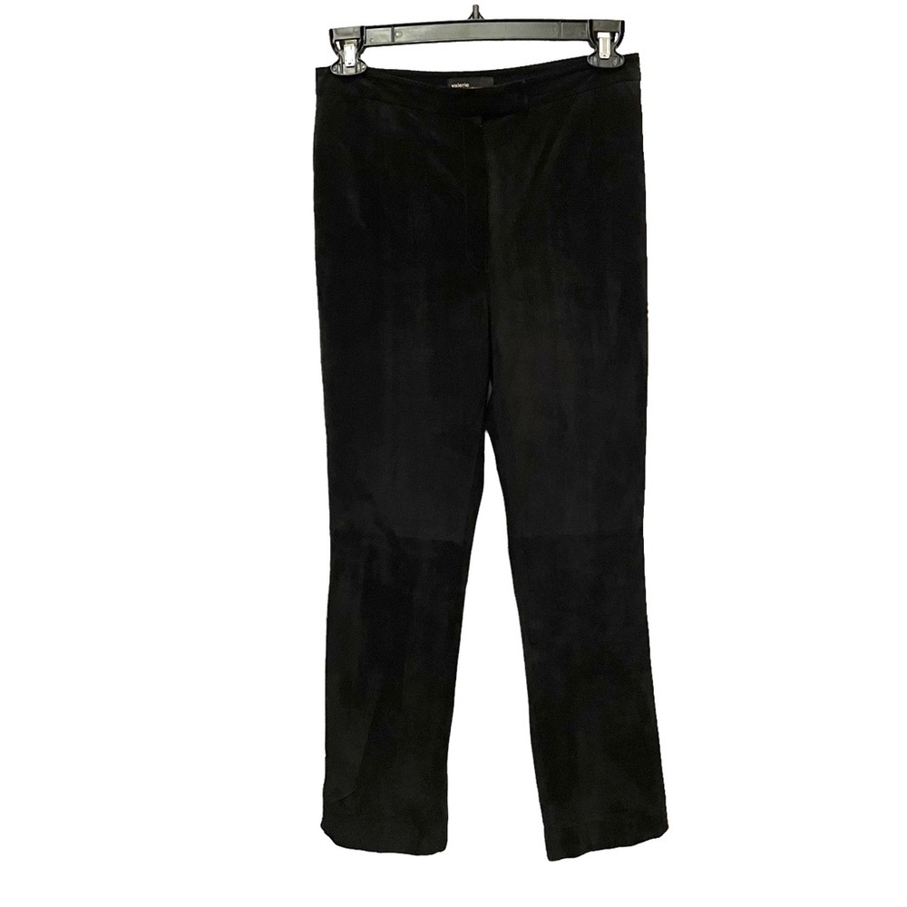 Valerie Steven's Suede Genuine Leather Straight Leg Pants Size 10 P Black
